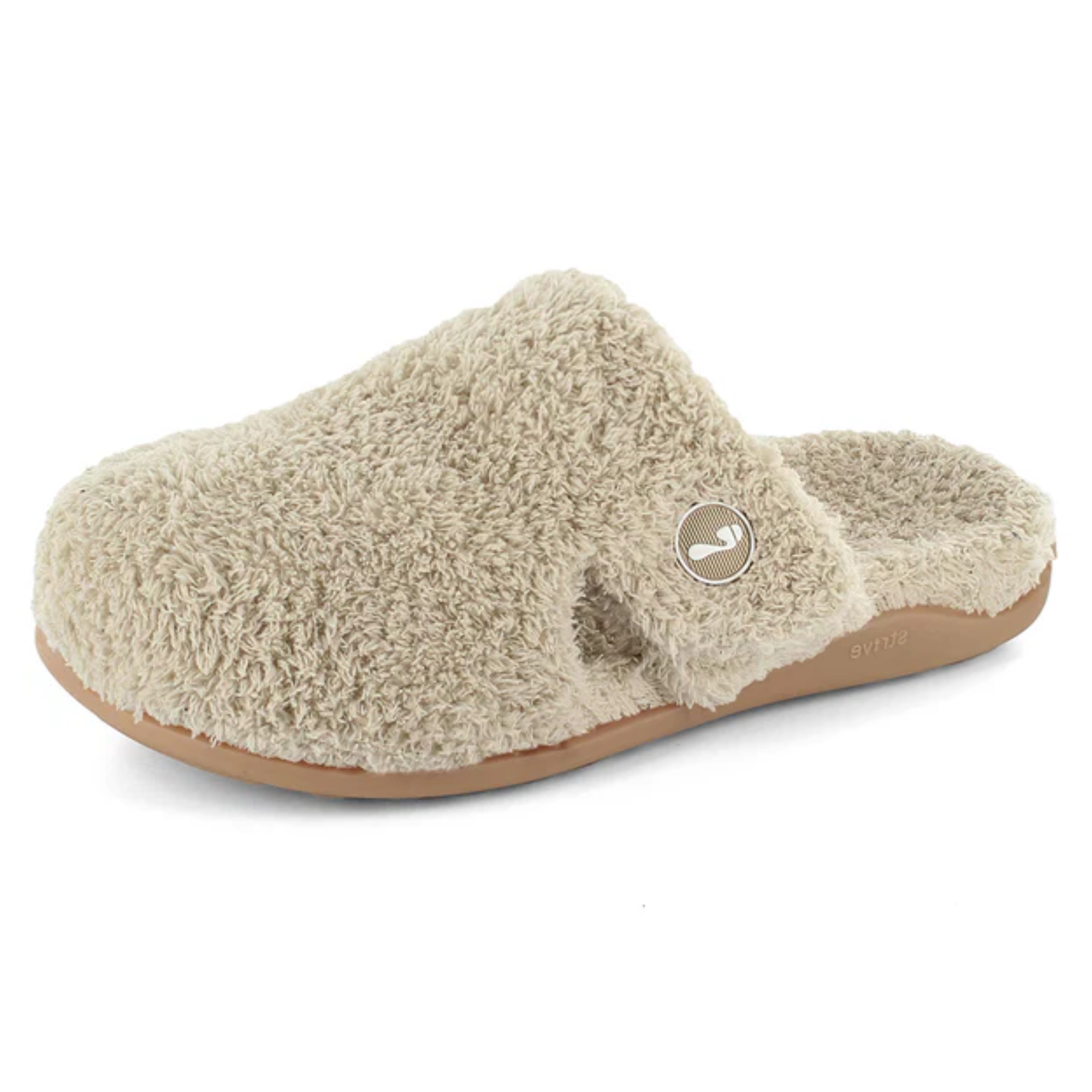 wOMEN'S sTRIVE SLIPPERS
Beige slipper with brand logo on a white background